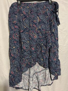 Paisley Midi Skirt  Size XL - Blue, Pink, and Yellow High-Low Tied Waist